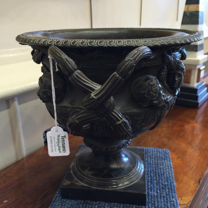 After the Antique: A Bronze Warwick Vase, of typical form, on a square plinth, 34cm wide Having been - Image 8 of 11