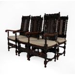 A Set of Six Victorian Carved Oak and Caned Carolean Style Chairs, late 19th century, including