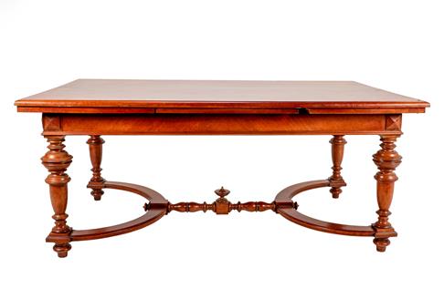 A Late 19th Century French Walnut Extending Dining Table, the quarter-veneered and crossbanded