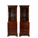 A Pair of Mahogany Glazed Free-Standing Secretaire, part 19th century and adapted, with Greek Key