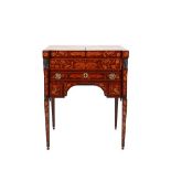 A 19th Century Dutch Mahogany and Marquetry Inlaid Dressing Table, the two hinged lid richly