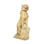 Italian School (early 20th century): A Carved Alabaster Figure of a Seated Lioness, with glass