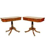 A Pair of Regency Rosewood and Tulipwood Banded Foldover Card Tables, early 19th century, of