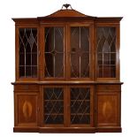 An Edwardian Mahogany and Satinwood Banded Four Door Breakfront Bookcase, early 20th century, the