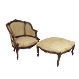 A French Louis XV Style Carved Walnut Duchess Brisee, mid 19th century, the bergere with a moulded