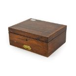 A Rosewood and Crossbanded Artist's Paint Box, mid 19th century, of rectangular form, the hinged