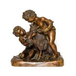 French School (late 19th/early 20th century): A Bronze Bacchic Group, as two cherubs feeding a goat,