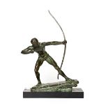 French School (20th century): A Bronze Figure of a Classical Archer, standing with bow drawn, on a