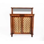 A Regency Rosewood and Brass Inlaid Chiffonier, early 19th century, the superstructure with three-