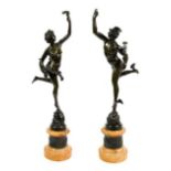 After Giambologna (1529-1608): A Pair of Bronze Figures of Mercury and Fortuna, on Sienna marble and