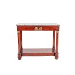 A French Mahogany, Gilt Metal and Marble Top Console Table, early 19th century, the rectangular grey