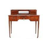 A Victorian Rosewood and Marquetry Inlaid Writing Desk, circa 1900, the superstructure with a