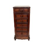 A Late 19th Century French Rosewood and Pink Marble Semanier, the moulded top above seven moulded