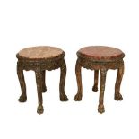 A Pair of Late 19th/Early 20th Century Gilt Painted Walnut Circular Plant Stands, in George I style,