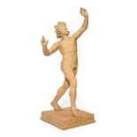 After the Antique: A Terracotta Figure of the Dancing Faun, standing with arms raised, on a