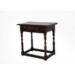 A 17th Century Oak Side Table, with moulded top and single moulded drawer, on turned spindle legs