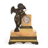 A French Sienna Marble and Bronze Striking Mantel Clock, circa 1860, bronze winged cherub leaning on