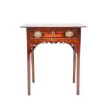 A George II Oak and Mahogany Crossbanded Side Table, the moulded top above a single frieze drawer