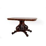 A Victorian Burr Walnut and Carved Centre Table, circa 1870, of rounded rectangular form with