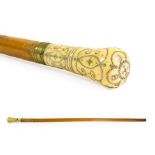 An Ivory and Pique Mounted Malacca Walking Cane, dated (16)88, and initialled R.C. with brass