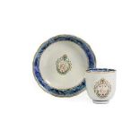 A Chinese Porcelain Coffee Cup and Saucer from the Sir Joshua Reynolds Service, Qianlong, circa