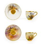 A Royal Worcester Porcelain Miniature Cup and Matched Saucer, by James Sinton, 1914 and 1915,