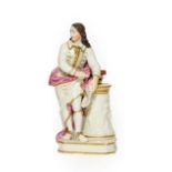 A Derby Porcelain Figure of Milton, circa 1780, standing holding an inscribed scroll, a pile of