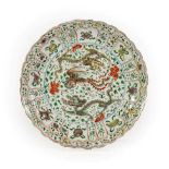 A Chinese Porcelain Saucer Dish, Kangxi reign mark and of the period, painted in famille verte