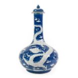 A Chinese Porcelain Bottle Vase and Cover, 19th century, painted in white enamel and carved with