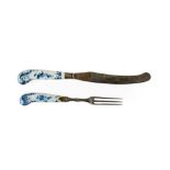 A Pair of Worcester Porcelain Cutlery Handles, circa 1765, painted in underglaze blue with the Knife