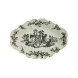 A Worcester Porcelain Dessert Dish, circa 1770, of fluted oval form, printed en grisaille with