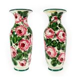 A Pair of Wemyss Pottery Vases, early 20th century, of baluster form with flared necks, painted with