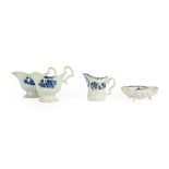 A Pair of John Pennington Liverpool Porcelain Sauceboats, circa 1790, with scroll handle and moulded