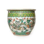 A Chinese Porcelain Fish Bowl, late 19th century, painted in famille verte enamels with figures in