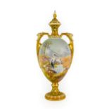 A Royal Worcester Porcelain Vase and Cover, by Walter Powell, 1912, of baluster form, the twin