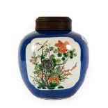 A Chinese Porcelain Ginger Jar, 19th century, painted in famille verte enamels with birds amongst