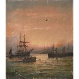 William Thornley (fl.1858-1898) ''Sunset Lower Thames'' Signed, inscribed to stretcher verso, oil on