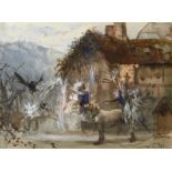 John Anster Fitzgerald (1832-1906) The Fairies Around The Chained Dog Signed, watercolour, 26cm by