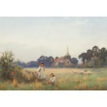 Benjamin D. Sigmund (1857-1947) The fruit pickers Signed, watercolour, 36cm by 52cm See