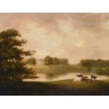 British School (18th/19th century) A country house in idyllic parkland with cattle grazing Oil on