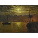 Walter Meegan (1859-1944) Moonlit shipping scene Signed and dated 1892, oil on canvas, 24cm by