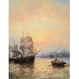 William Thornley (fl.1858-1898) ''Queensborough on the Medway'' Signed, oil on board, together