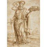 Flemish School (Late 16th century) Judith with the head of Holofernes Ink and wash, 15cm by 10.