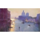 Bob Richardson PS (b.1938) Venetian canal at dusk Signed, pastel, 59cm by 99cm See illustration