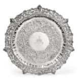 A William IV Irish Silver Salver, by James Moore, Dublin, 1835, shaped circular and on four
