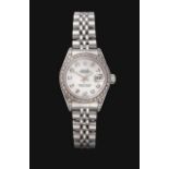 A Lady's Stainless Steel Diamond Set Automatic Calendar Centre Seconds Wristwatch, signed Rolex,