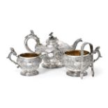 A Three-Piece George III Silver Tea-Service With a Pair of Sugar-Tongs En Suite, by Solomon Hougham,
