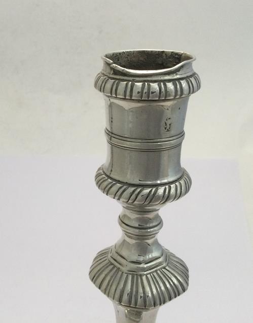 A Pair of George III Silver Candlesticks, Maker's Mark WT, London, 1774, each on stepped square - Image 4 of 9