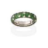 A Green Garnet and Diamond Eternity Ring, round brilliant cut diamonds and round cut green garnets