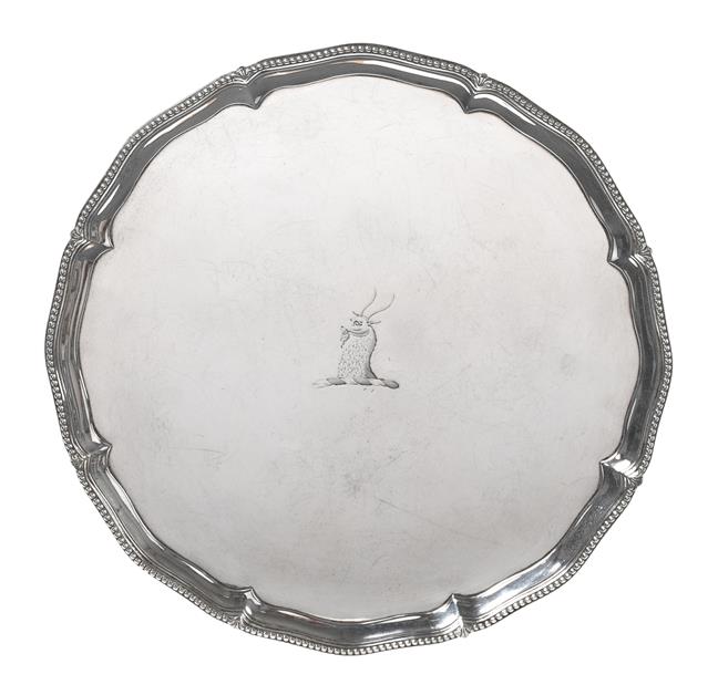 A George III Silver Salver, Probably by John Carter, London, 1774, shaped circular and on four